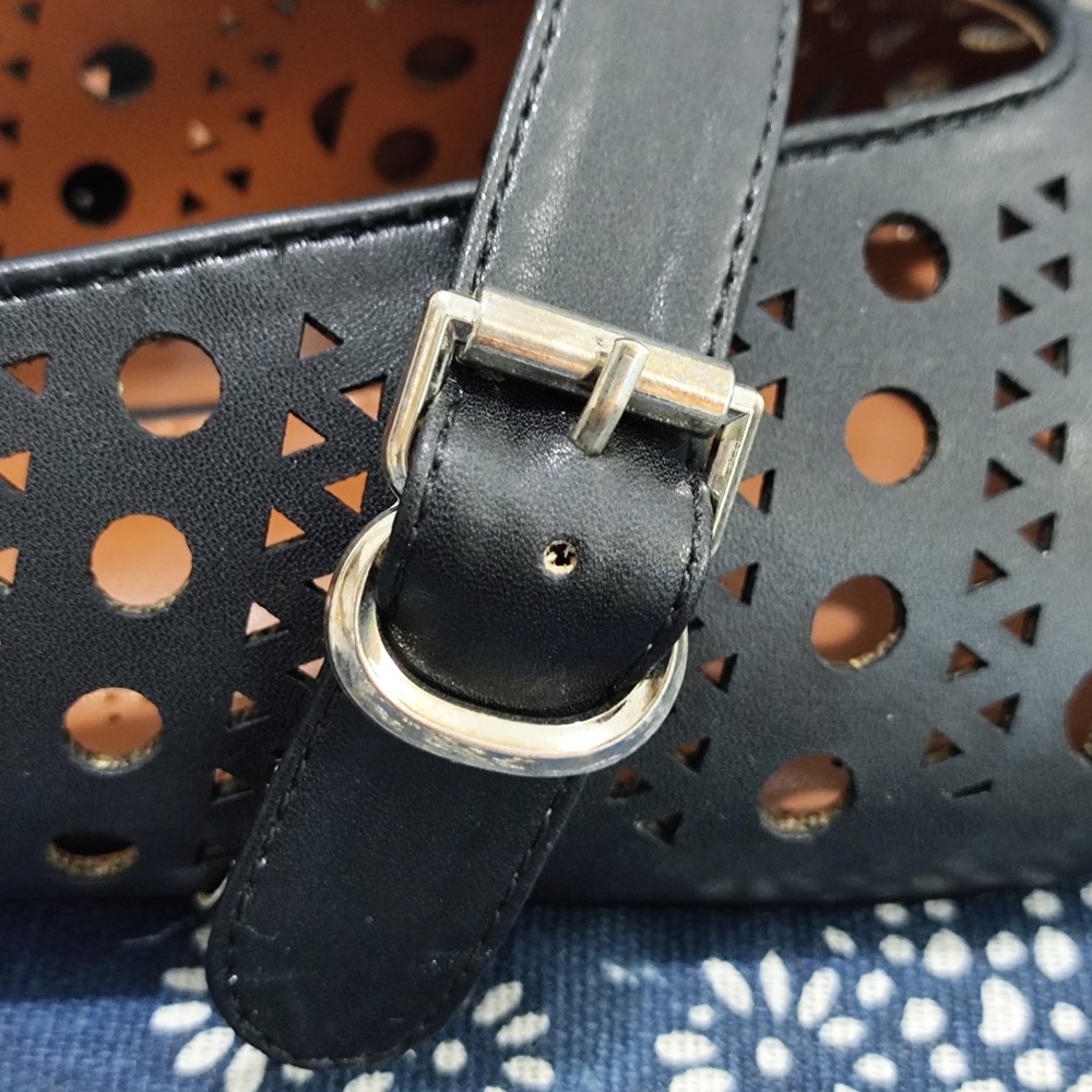 Alaia Black Perforated Leather Mary Jane Flats with Buckle - Picture 4 of 9